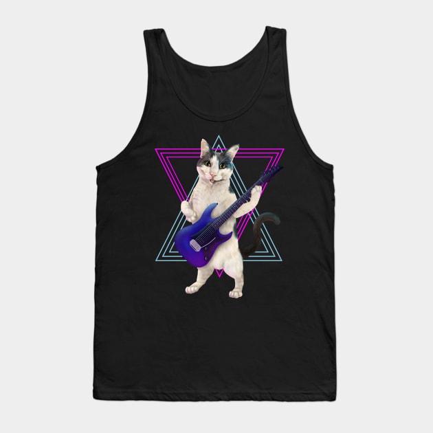 Cat playing electric guitar Tank Top by Mehu Art